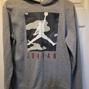 Jordan Kids Gray Hoodie with Red and White Graphic